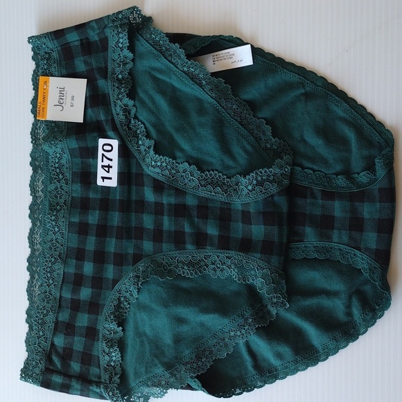 Jenni Women's Lace Trim Hipster Panty‎ Underwear, Green Buffalo Plaid 2pcs - Picture 2 of 8
